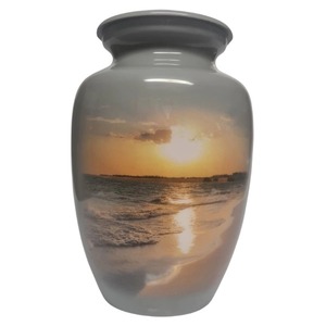 Urne funéraire élégante et durable pour cendres, souvenir de cérémonie, design inspiré du coucher de soleil sur l'océan, pour cérémonie de cendréfaction au lever de soleil sur la plage - Product Image 1
