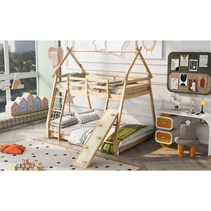 Letto a castello naturale a due piani (twin over queen) con reti di sicurezza e rampa per bambini - Product Image 4