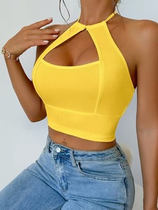Ladies Wide Band Fitness Sports Bra Breathable Rib Knit Scoop Collar Athletic <b>Crop</b> Vest High Stretch Running <b>Top</b> - Product Image 4