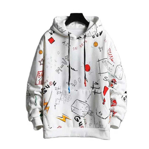เสื้อฮู้ดพิมพ์ลายสีเหลืองสำหรับผู้ชาย ทรงโอเวอร์ไซส์ สไตล์ลำลอง ถักนิตติ้ง มีกระเป๋า ใส่ได้ในฤดูใบไม้ร่วง - Product Image 2