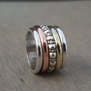 Three Tone <b>Spinner</b> Band <b>Ring</b> 925 Sterling <b>Silver</b> Handmade Anxiety Relief Jewelry - Product Image 4