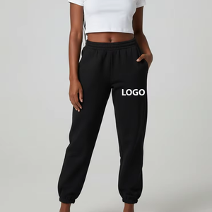 Pantalon de jogging en molleton noir pour femme avec taille élastique et cordon de serrage, coupe décontractée, vêtement de détente confortable - Product Image 4