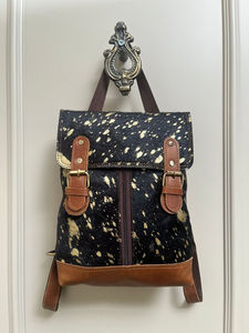 Véritable sac à dos en cuir de fourrure métallique noir fait à la main pour femmes Mini sac à dos vintage multi-usages en cuir véritable de qualité supérieure - Product Image 3