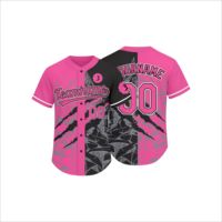 Maillots de baseball personnalisés à manches courtes pour hommes, vente en gros, rose et noir, fabricant OEM, fournisseur, 100% polyester, antibactérien