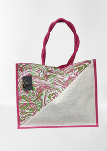 Bolsa de Compras Ecológica de Yute Estampada con Asas Reforzadas y Cierre de Botón, Hecha en India - Product Image 1