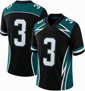 Maillot de football pour homme noir, bleu sarcelle et blanc avec panneau graphique latéral en mesh, numéro 3 imprimé, col en V, manches courtes, haut de sport athlétique - Product Image 6