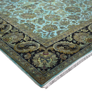Tapis d'appoint en laine et soie noués à la main, collection de luxe orientale moderne vieillie à poils ras - Product Image 5