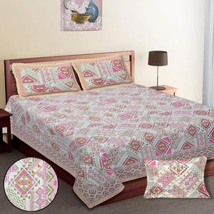 Juego de Sábanas de Algodón Puro con Diseño Floral Marrón, Base Blanca, para Cama Doble, con Fundas de Almohada - Product Image 1