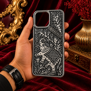 Coque de téléphone portable en argent sterling 925 de qualité supérieure, oxydée, avec gravure florale d'éléphant - Product Image 2