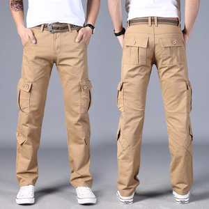 Pantalon cargo homme vert olive uni, devant plat, plusieurs poches, toile, style décontracté, taille mi-haute, braguette boutonnée, personnalisable OEM - Product Image 5