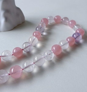 Vefiery 15-16mm Large Beads Mixed <b>Crystal</b> Jewelry <b>Set</b> Natural Rose Quartz Amethyst Clear Quartz Beaded Bracelet & Necklace - Product Image 2