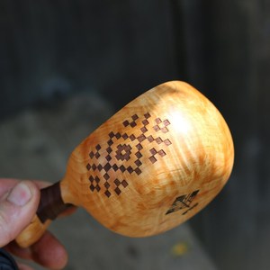 Handmade Wooden Coffee Bowl Kuksa Cup Traditional <b>Leather</b> On Handle Design Scandinavian Drinking Mug Natural Wood Tableware - Product Image 2