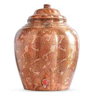 Distributeur d'eau en cuivre à motif floral avec couvercle et robinet pour usage domestique - Product Image 6