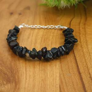 Pulsera de cuentas de piedra negra natural con baño de plata, estilo clásico unisex. - Product Image 3