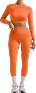 Orange High Waist Seamless <b>Leggings</b> With Ruched Butt Scrunch Full Length Sport Wear <b>Women</b> Yoga Pants Stretchable Activewear - Product Image 4