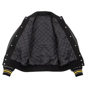 เสื้อแจ็คเก็ตบอมเบอร์แบบมีฮู้ด ปักลายการ์ตูน หนังและผ้าขนสัตว์สีดำเข้ม คุณภาพเยี่ยม ขายส่ง พร้อมปักโลโก้ตามสั่ง สำหรับทุกเพศ - Product Image 6