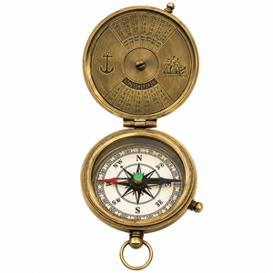 Brújula de Latón Vintage con Acabado Antiguo y Calendario de 100 Años, Inspirada en Kelvin Hughes, Brújula Náutica Decorativa - Product Image 1