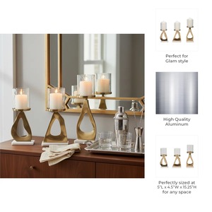 Premium Aluminum Marble & Glass 3 Pcs <b>Candle</b> Holder Set Elegant Modern Decorative <b>Candle</b> Stands for Home Wedding At <b>Cheap</b> Price - Product Image 6