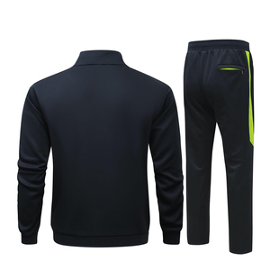 Men's Navy Blue Fleece Tracksuit Full Zipper Sporty Sweatshirt <b>Pants</b> Set Gray Panels Breathable Regular Fit Winter Wear - Product Image 2