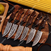 Couteaux à steak quotidiens faits main en acier Damas, manche pleine longueur, légers, ambidextres, finition brossée, manche en bois de rose, design moderne