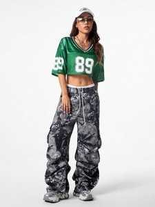 Maillot de football court en maille verte personnalisé, numéro 89, pour femme, style streetwear, fabrication OEM, marque privée, vente en gros - Product Image 4