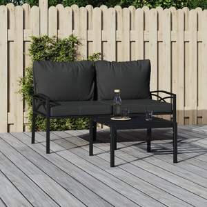 Ensemble de 2 chaises de jardin élégantes en acier thermolaqué noir et gris, canapés de jardin en polyester - Product Image 1