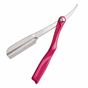 Navaja de barbero rosa y negra con logotipo personalizado, rasuradora plegable de colores, soporte profesional para navajas afiladas con cuchillas Feather - Product Image 2