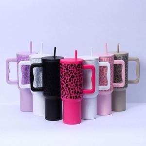 Large-Capacity 40oz Handle Leopard Print Cup 304 Stainless Steel <b>Insulated</b> <b>Mug</b> Portable Straw Car Cup - Product Image 2