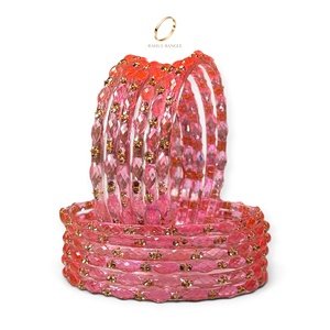 Ensemble de bracelets en verre kashmiri de qualité supérieure, couleur rose blush, coupe diamant, forme goutte de pluie, pour femmes, bijoux indiens pour mariage et festivals - Product Image 3