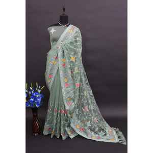 Sari de Diseño con Bordado Multicolor en Hilo y Zari para Eventos Especiales - Product Image 3