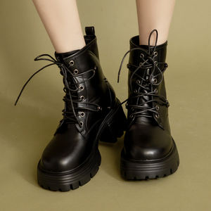 Botines de Plataforma con Cordones Negros para Mujer, Tacón Grueso de 6.5 cm, Resistentes al Agua, de Piel Sintética Elástica, Venta al Por Mayor - Product Image 6