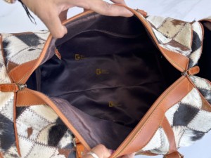 Hottest Arrival Cowhide Fur <b>Leather</b> Luggage <b>Bags</b> Checks Design Handmade <b>Bag</b> Unisex Travel <b>Bag</b> Multi Uses Big Size Duffel <b>Bag</b> - Product Image 6