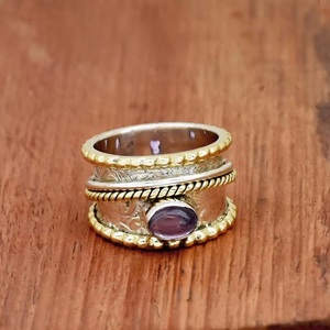 Natural Amethyst <b>Ring</b> 925 Sterling <b>Silver</b> Boho Spinner <b>Ring</b> Handmade Gemstone <b>Statement</b> Jewelry Wholesale <b>Ring</b> - Product Image 4