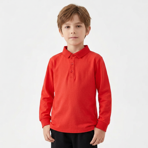 Camisa Polo de Manga Larga para Niños, Color Rojo Sólido, Estilo Casual, 100% Algodón Tejido, Uniforme Escolar, Uso Diario, Hecho en Bangladesh - Product Image 2