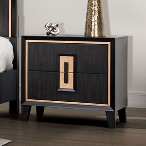Comodino Moderno in Legno Espresso con Finiture Dorate e Design con Maniglia a Incasso, Arredamento per Camera da Letto - Product Image 2