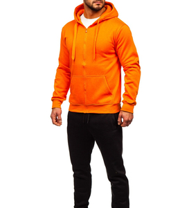 Sudadera Unisex Naranja con Capucha y Cordón Ajustable, Manga Larga, Color Sólido, Ropa Casual Transpirable de Peso Medio, 100% Algodón - Product Image 3