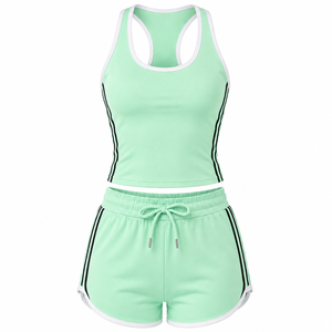 Conjunto Deportivo para Mujer, Top y Pantalones Cortos, Ecológico, Ajuste Ceñido, Poliéster, Suave y Cómodo, Venta al Por Mayor Directo de Fábrica - Product Image 1