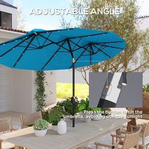 Ombrellone da Patio Blu Chiaro 9.7FT a Doppia Faccia con Inclinazione e Manovella, Luce Solare a LED, 12 Stecche e Raggio di 2.7m per Uso in Cortile - Product Image 4
