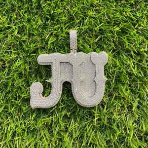 Colgante de Lujo con Letra JU, Plata 925, Bañado en Rodio, Cristal, Micro Pavé, Unisex, para Uso Diario - Product Image 3