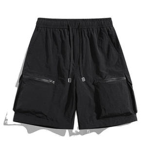 Shorts d'été pour hommes en coton tissé, taille mi-haute, respirants, couleur unie, coupe courte, multi-poches, séchage rapide, décontractés, sportifs, avec cordon de serrage - Product Image 3