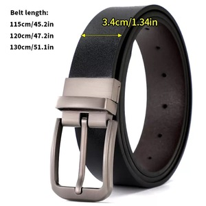 <b>Reversible</b> Genuine Leather <b>Belt</b> Cow Hide Solid Color Pin Buckle Alloy Formal Men's <b>Belt</b> - Product Image 2