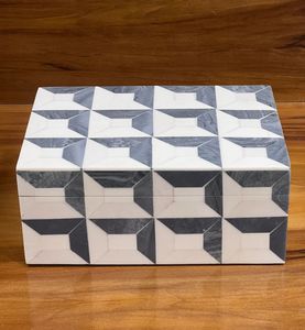 Caja de Joyería Rectangular de Resina con Patrón Geométrico, Diseño Minimalista Moderno, Ecológica, con Base de Tela No Tejida, Capacidad de 1-3L - Product Image 2