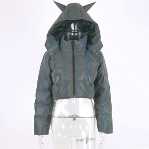 Women Holographic Winter Thick Jackets Crop <b>Top</b> Long Sleeve Colorful Reflective Warm <b>Coats</b> Y2K Fashion Women Parkas Clothes - Product Image 5