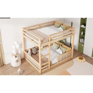 Lit superposé en bois massif naturel avec échelle et barrières de sécurité, arrivée prévue le 7.3 - Product Image 6