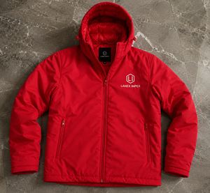 Custom Men's Solid Red Hooded Puffer <b>Jacket</b> <b>Waterproof</b> Windproof Winter Insulated Outdoor Thermal Coat Full Zip <b>Parka</b> OEM ODM - Product Image 6