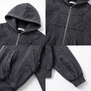 Sweat à capuche oversize zippé pour homme, motif lettres en relief, en coton French Terry, style décontracté, collection automne - Product Image 6