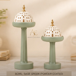 Elegante Juego de Incensario Verde Salvia sobre Pilares Acanalados y Cúpulas Perforadas Color Crema, Hermoso Estilo Moderno para Decoración del Hogar - Product Image 1