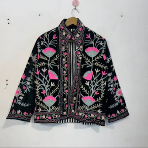 Chaqueta Bomber de Terciopelo Tejido con Bordado Suzani, Estilo Boho, para Festivales, Abrigo de Invierno, Kimono Étnico, Prenda Exterior Transpirable y Ecológica - Product Image 1