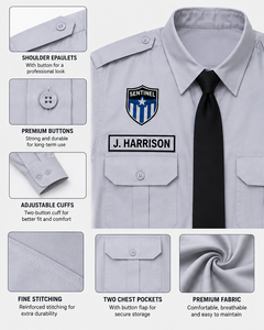Chemise d'uniforme de sécurité personnalisée à manches longues avec épaulettes, poches poitrine, broderie de logo, marque privée, OEM - Product Image 3