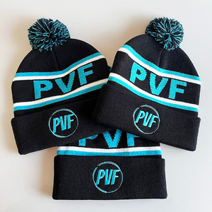 Gorro de Punto Personalizado para Equipos Deportivos, 100% Acrílico, Logotipo Bordado en Jacquard, Gorro de Invierno con Bola de Peluche, Gorro de Punto con Bola de Pelo Sintético - Product Image 2